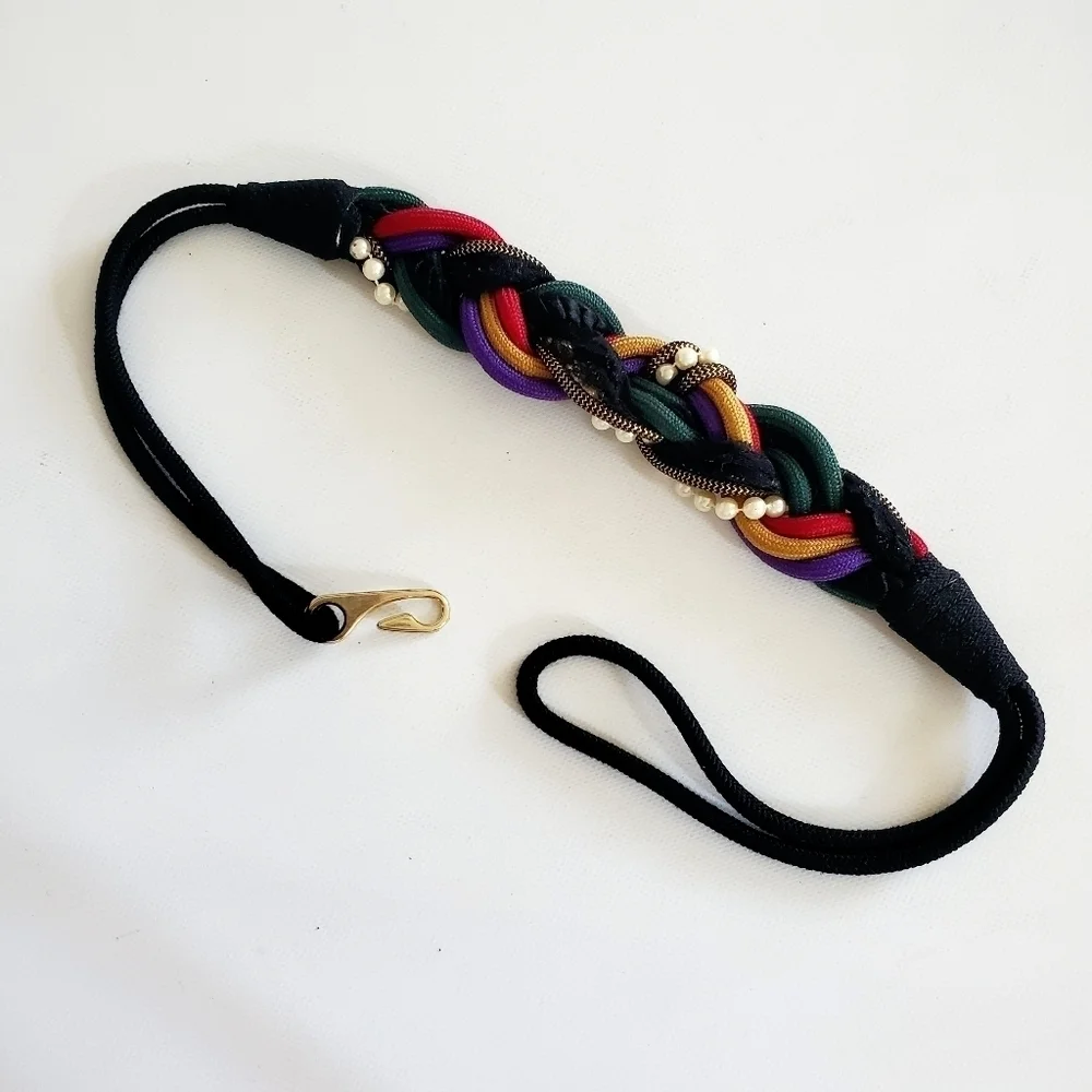 Braided Belt Red Green Purple Unbranded Vintage 80s 32
